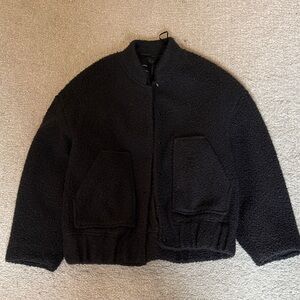 Mango Black Fleece Bomber Jacket